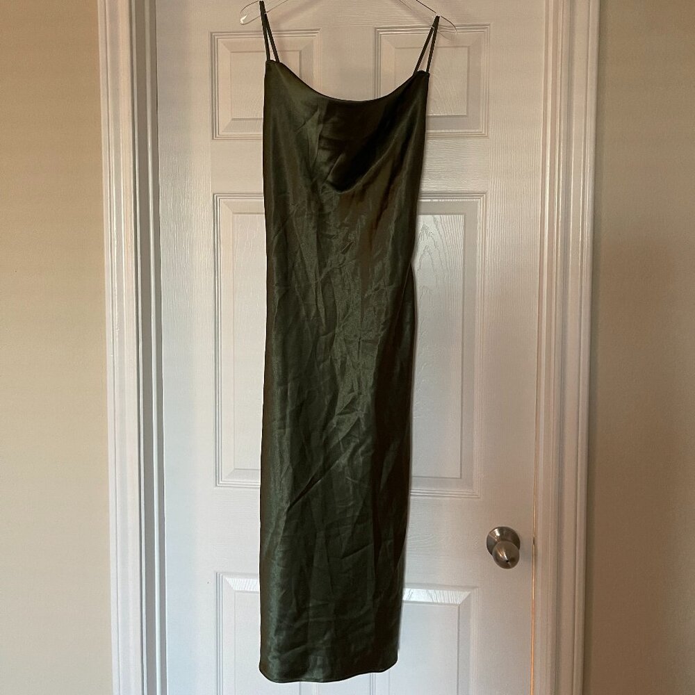 Birdy Grey Shiny Satin Olive Lisa Midi Dress Small